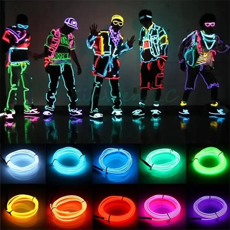 Chapéus de festa 1m 3 m 5m brilho el fio cabo led néon dança de natal diy trajes roupas luminosa carro luz decoração roupas bola rave 231207