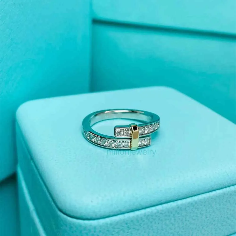 Tiffanyhsqrings Schmuck V-Gold T kreisförmiger Volldiamant-Farbtrennungsring Damen-Ring mit ineinandergreifendem Diamanten mit Edge-Surround-Feeling