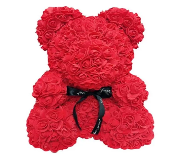 Cadeau de la Saint-Valentin 25 cm Ours en peluche Rose rouge Fleur artificielle Décoration Cadeaux de Noël Femmes Valentines Gift1035756