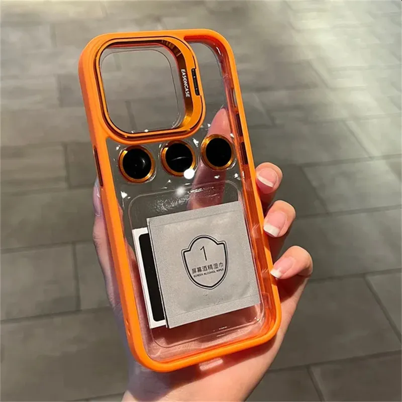 Lens Metal Ring Protector Stand Phone Case For IPhone 15 12 13 14Pro Max 11 Camera Glass Protection Transparent Shockproof Cover factory price