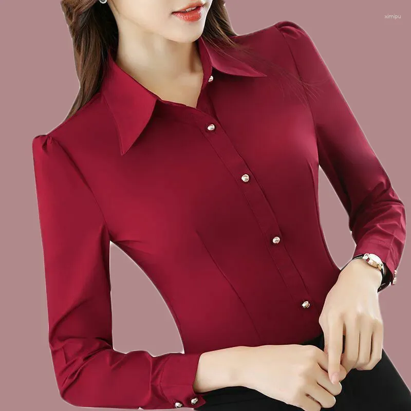 Blusas femininas camisa branca mulheres chiffon manga longa para tops básicos finos camisas de moda coreana outono roupas de trabalho