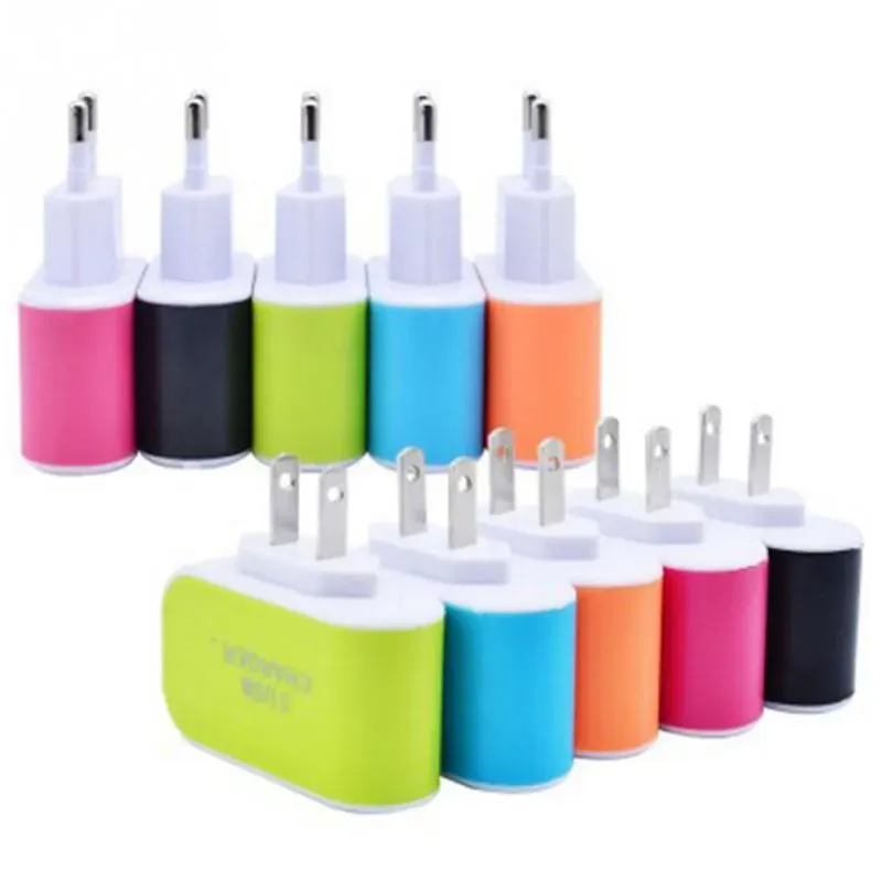 US EU Plug 3 USB Wall Chargers 5V 3.1A LED Adapter Travel Convenient Power Adaptor with triple USB Ports For Samsung HTC Mobile Phone