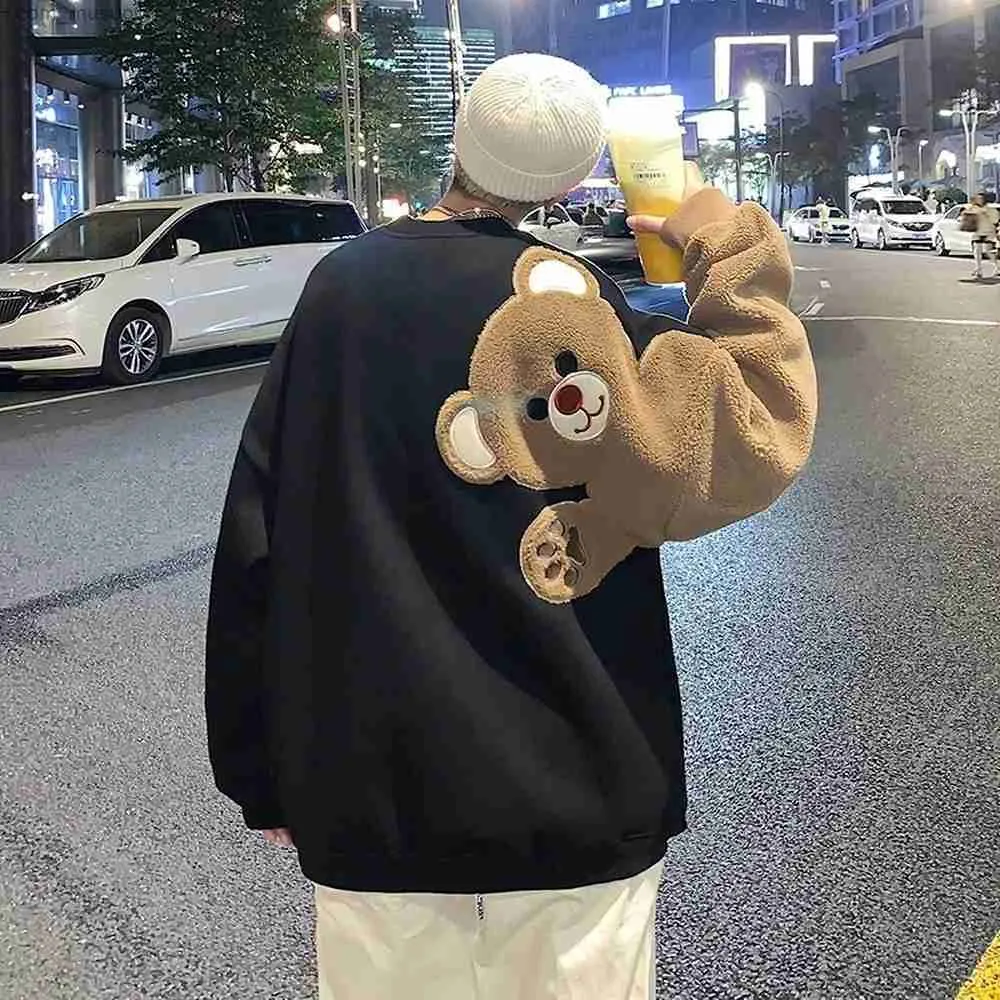Suéteres para hombres Sudaderas Harajuku Diseñado Patrón de oso Ropa de calle Ropa de moda para hombres Camisas de manga larga Sudaderas casuales Hombres TopL231113