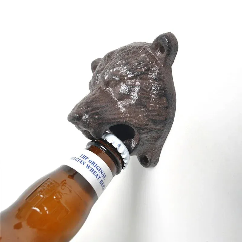 Openers Creative Cast Iron Bear Head Bottle Opener Wall Beer Open Bar Restaurant Fixed 231206