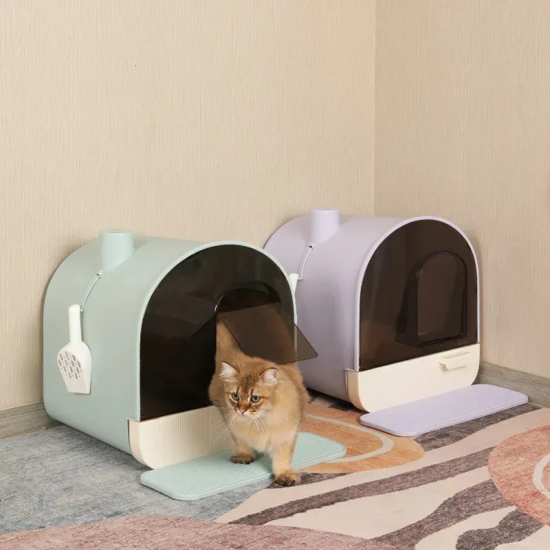 Altre forniture per gatti Lettiera per gatti completamente chiusa Cassetto per toilette per gatti di grandi dimensioni Comignolo per deodorizzazione al carbone attivo Doppio anti-sabbia 231207