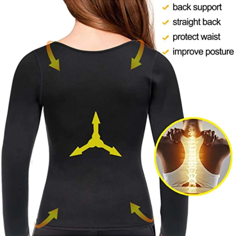 Newlin Women s Sweatshirt Spa Shirt Slimming Jacket Viktminskning Lumbal Coach Slim Fit Corset