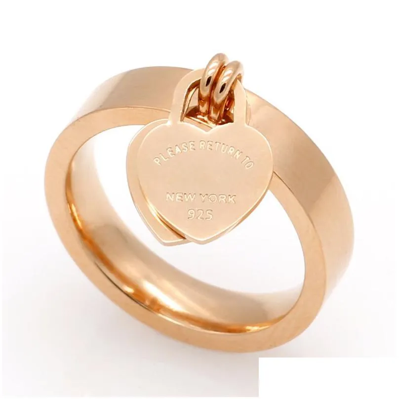 Band Rings Designer Ring Smycken Love Heart 316l Titanium Gold-Plated Heart-Shaped Fashion T Letter Dubbel kvinnliga löften för mig Dhkla