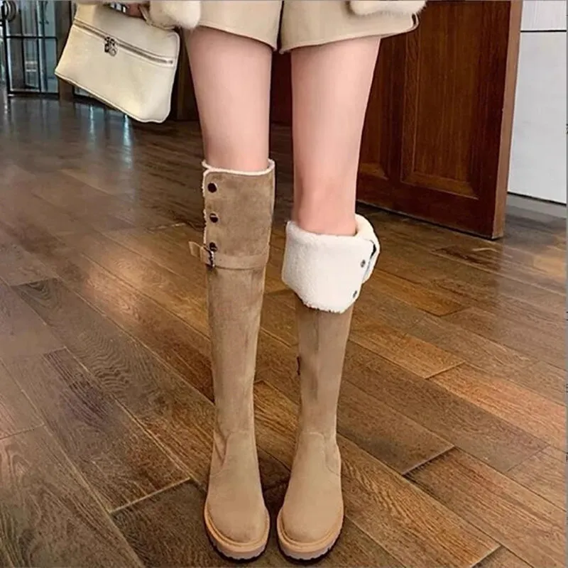Boots AIYUQI Over The Knee Boots Women Autumn Winter Lamb Wool Snow Boots Suede Skinny Women's Knight Boots 231207