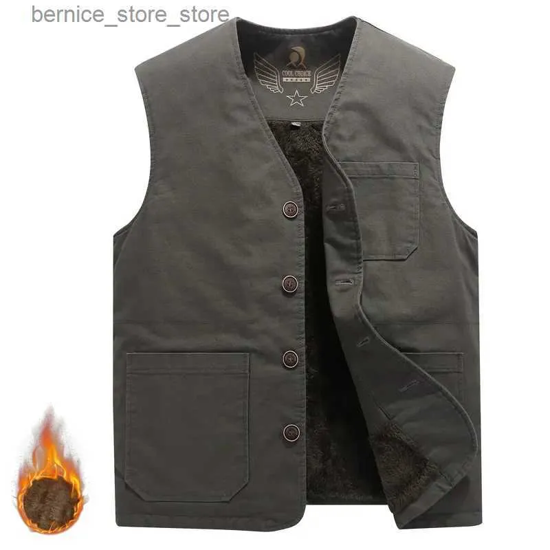 Gilet da uomo invernale in cotone senza maniche giacca da uomo cappotti foderati in pelliccia gilet tattici militari moda coreana top pesca all'aperto nuovo cappotto Q231208