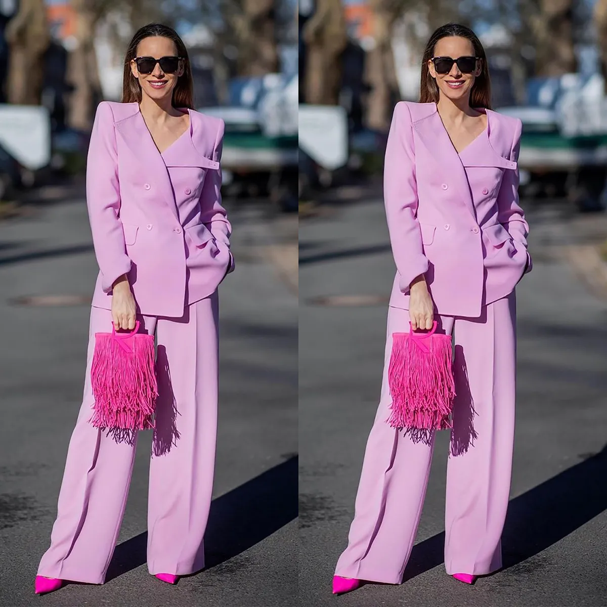 Spring Pink Women Pants Suits Office biuro żeńska streetwear sportowy dwa kawałki marynarki kurtki