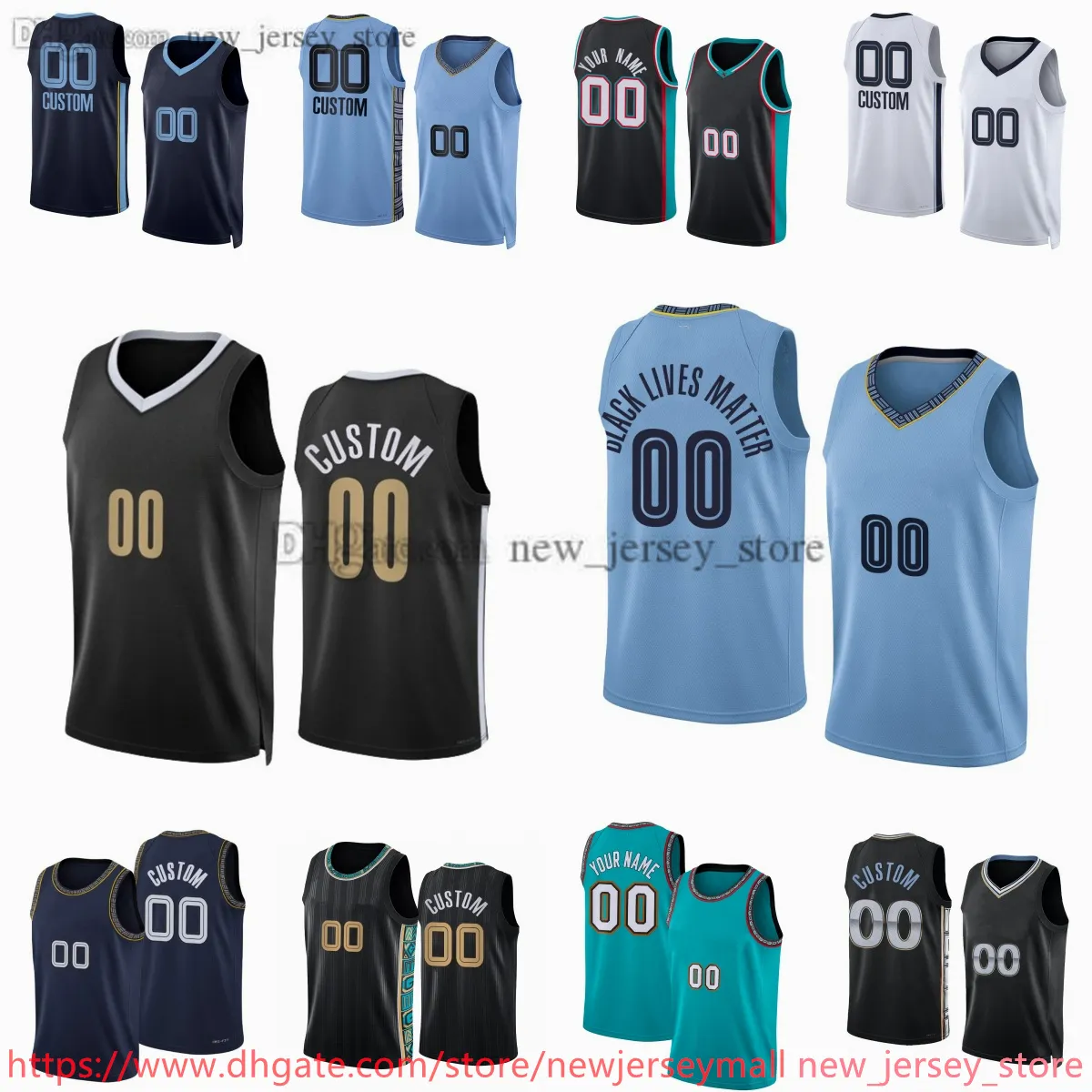 Custom 2023-24 New season Printed Basketball 12JaMorant Jersey Black Blue Navy White Jerseys. Message Any number and name on the order Jerseys