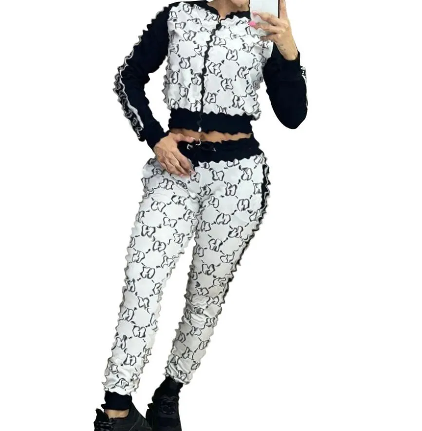 Womens Tracksuits Designer New Brand Womens Printed Two Pei Set