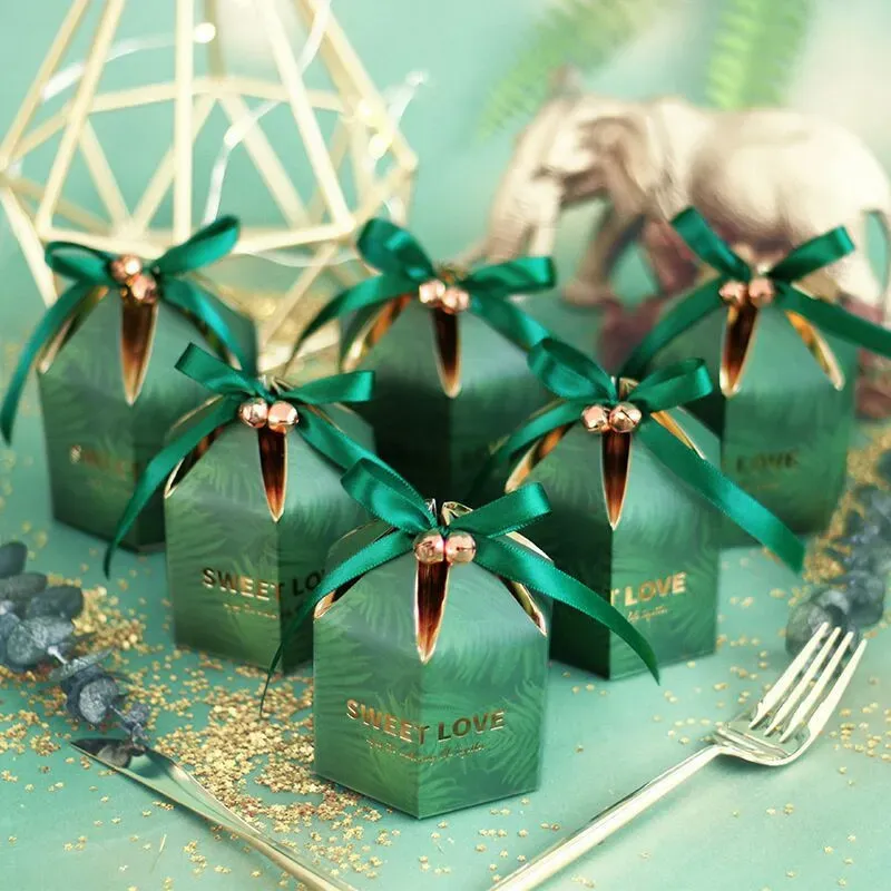 Caixa de doces verde com fita caixas de presente de chocolate lembranças para convidados favores de casamento e presentes aniversário chá de bebê favores caixas t200229