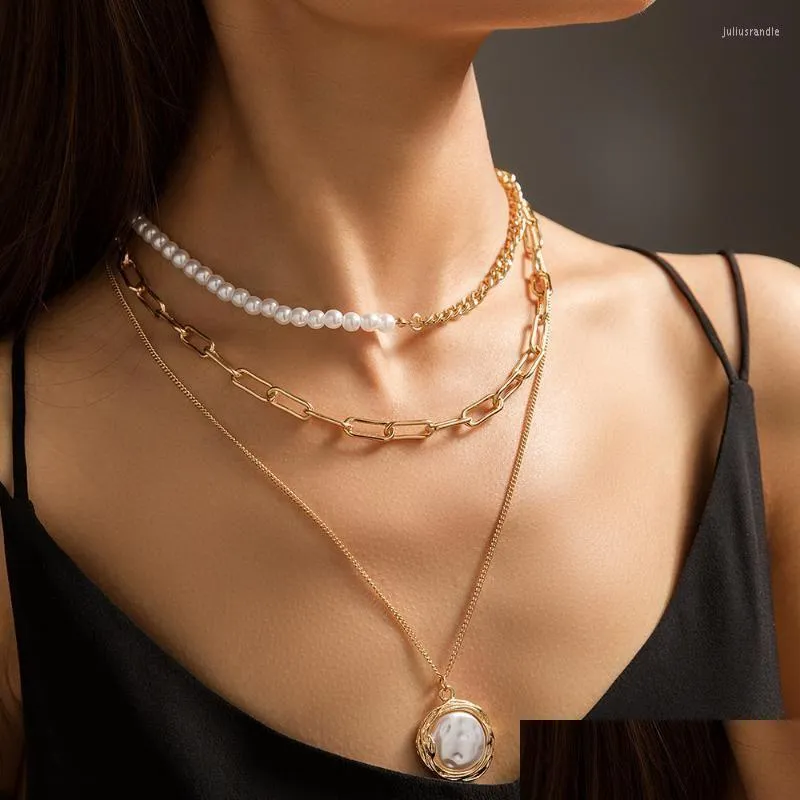 Pendant Necklaces Baroque Imitation Pearls Necklace For Women Punk Asymmetric Basic Chain Mti Layer Choker Collar Temperament Drop Del Otdoi