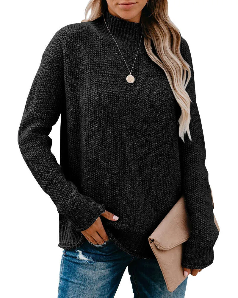 Sweater Women Cashmere Sweaters High Collar Solid Color Casual Fashion Pullover Long Sleeve Medium Bottom Top 258