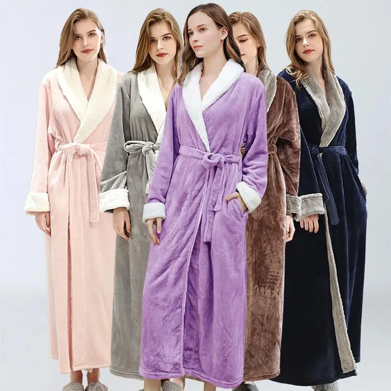 Men's Sleepwear Womens Fleece Robe Soft H Bathrobe Fluffy Cute Long Coat Night