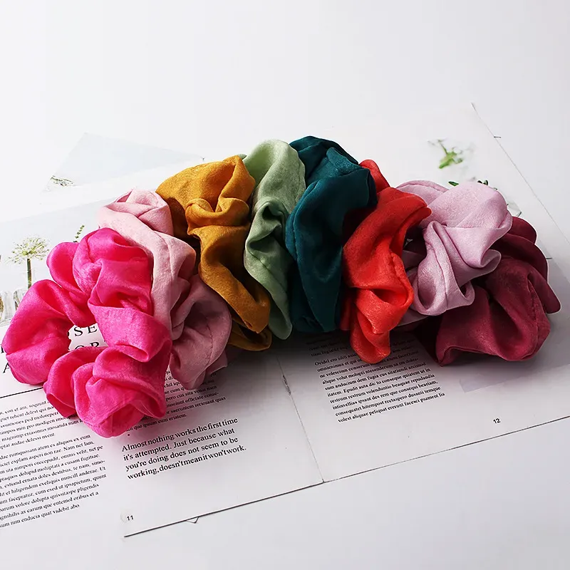 Satin Solid Hair Scrunchies Women Elastic Hair Bands Stretchy Scrunchie Girls Headwear Silky Loop Ponytail Holder M2577