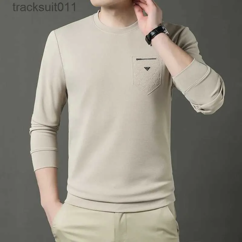 Men's T-Shirts Men's Clothing Spring Autumn New Turn-down Collar Long Sle Printing Solid Color Shirt Business Fashion Casual Tops L231208