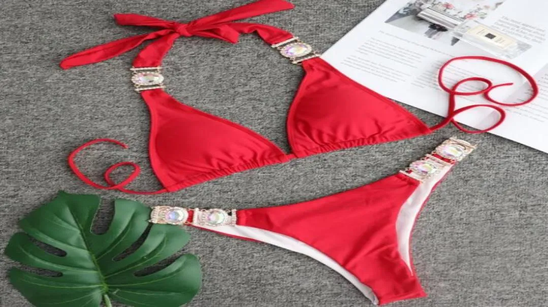 Sconto Costumi da bagno 2020 Sport Bikini set sexy cristallo diamante fasciatura rosso diviso costumi da bagno donna europea e americana Dropp7956705