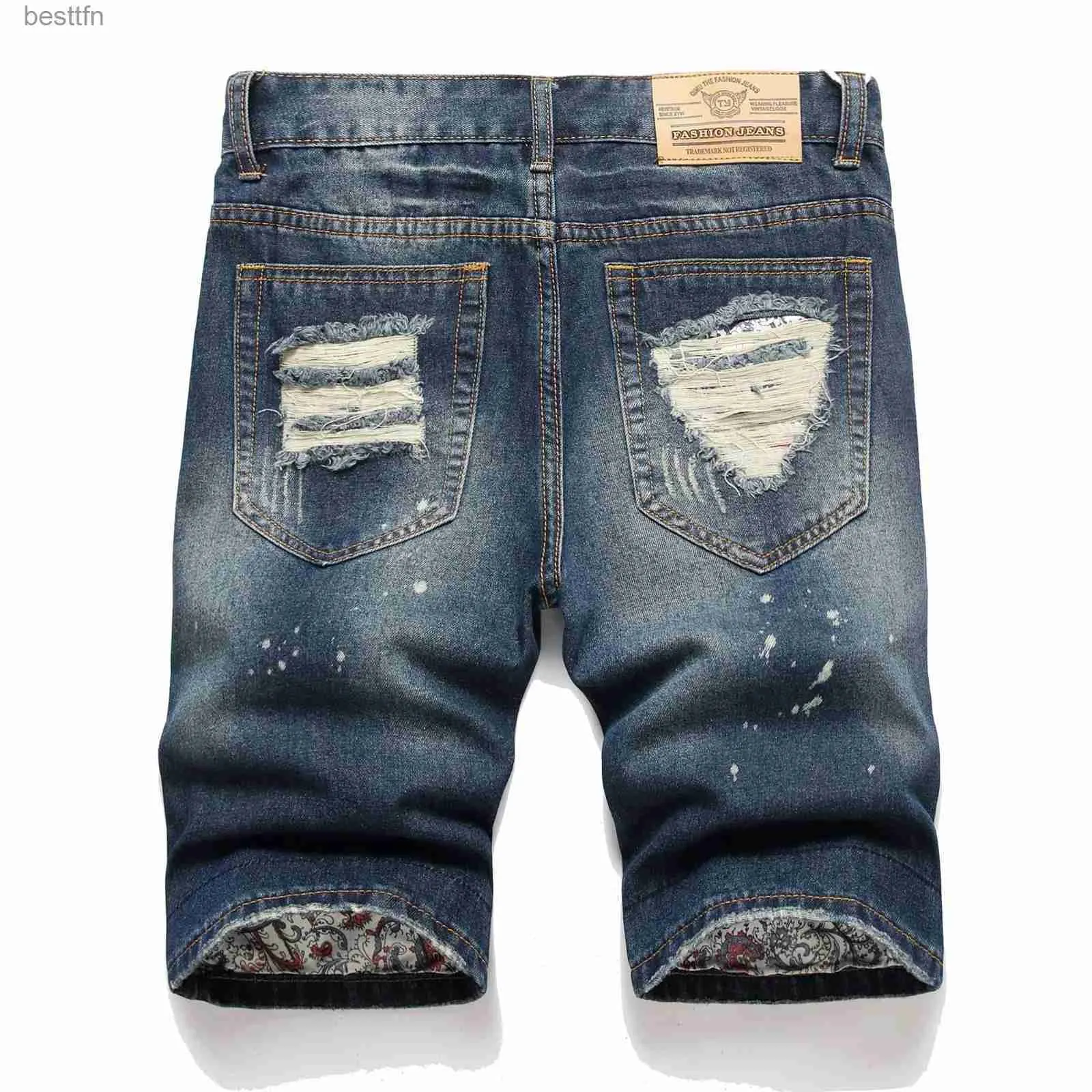 Men's Jeans 2023 New Ripped Half Shorts Ripped Patch Jeans Men Jean Cut Straight Fit Pants Men E Stretch Pants Clothes for Men Clothes MenL231209