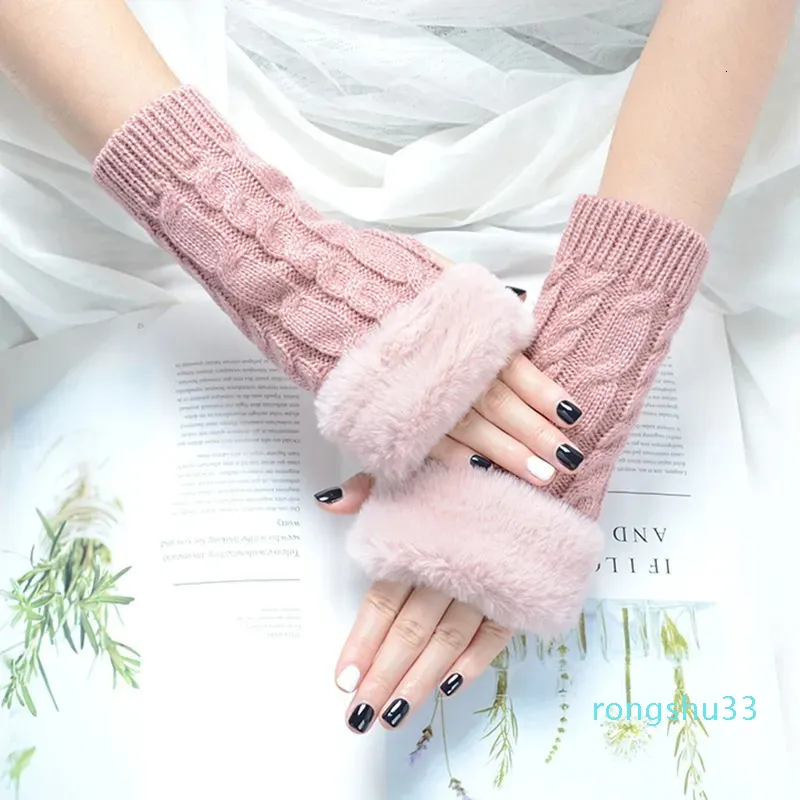 Five Fingers Gloves Autumn Winter Solid Color Students Write Keep Warm Korean Knitting Lady Fingerless Protection Hand Hair Mouth Hemp Gloves Women