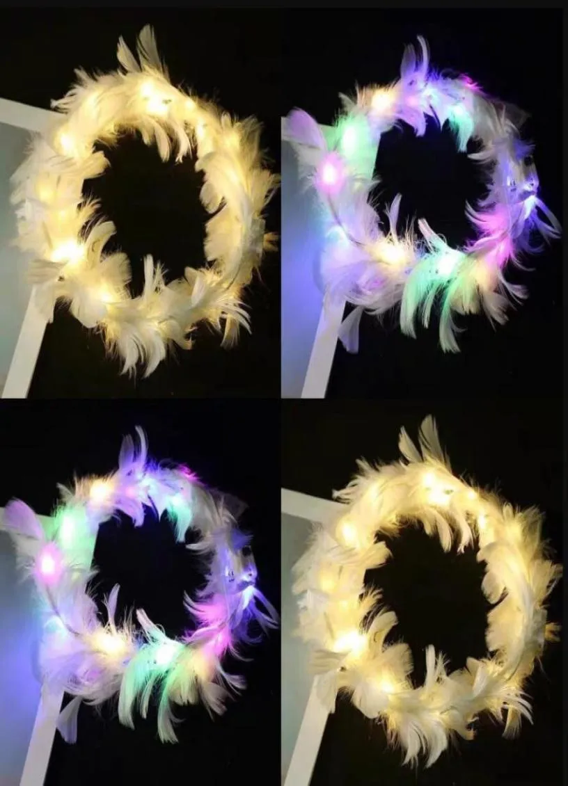 LED Luminous Feather Wreath Headband Hairband Garlands Girls Light Up Hair Wreath Party Wedding Bridesmaid Birthday Gifts6437288