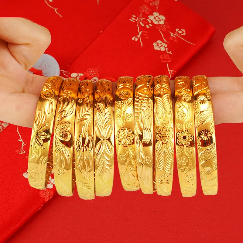 Bangle 4pcs Arrival Wide 8MM Dubai Gold Bangles For Women Men 24k Color Bracelets AfricanEuropeanEthiopia Jewelry 230130