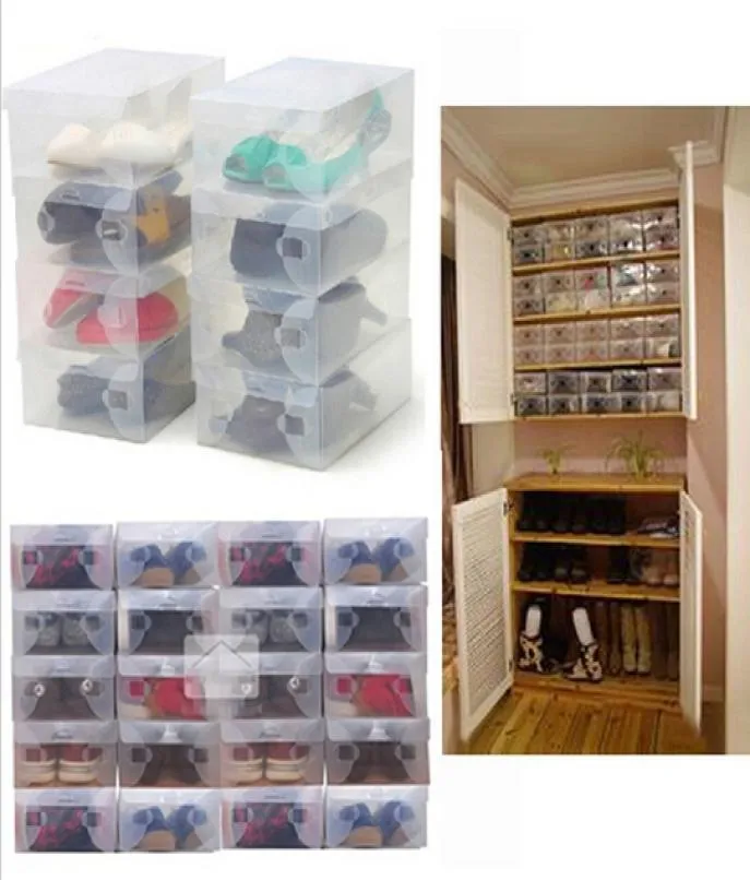 High Quality 10pcslot Foldable Plastic Shoe Storage Case Boxes Stackable Organizer Shoe Holder basket Easy DIY 04049911013