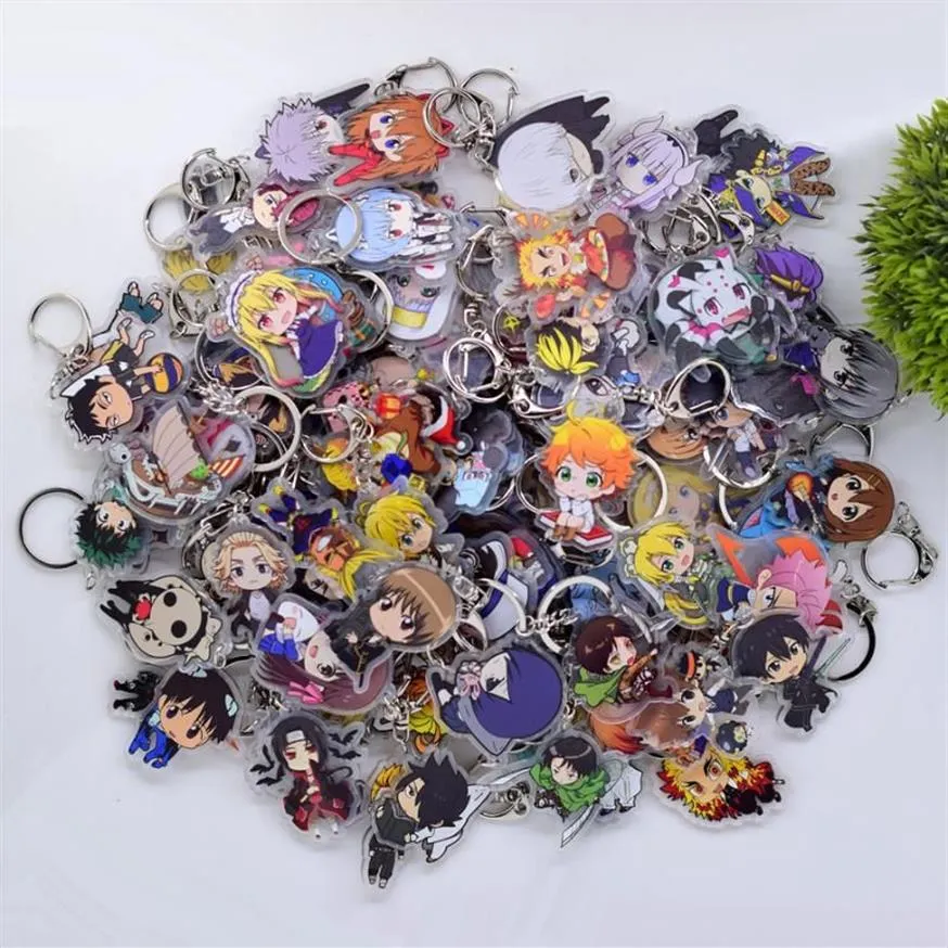 Porte-clés 100pcs / lot des centaines de styles acrylique porte-clés anime porte-clés de haute qualité chibi pendentif porte-clés accessoires239p