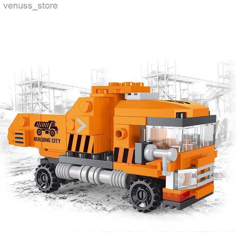 Block Ny Heavy Dump Truck Engineering Cement Mixer Engine Mini Loader Car Classic Building Blocks Set Bricks Toy City R231208