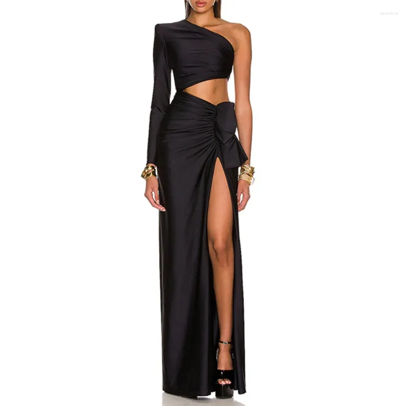 Casual Dresses Elegant Maxi Long Women 2023 Autumn Fashion Ladies One Shoulder Sexy Cut Out High Split Club Birthday Party Prom Dress