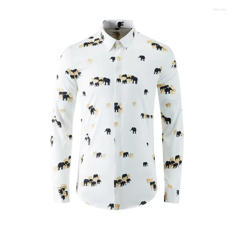 Camisas casuais masculinas Chegada Fahion Alta Qualidade Outono Inverno Impressão Digital Elefante Verdadeiro Manga Longa Homens Camisa de Algodão Plus Size M-4XL