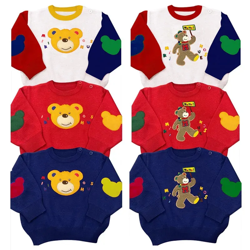 Strickjacke Japanische Kinder Pullover Herbst und Winter Strickwaren Jungen Mädchen Pullover Cartoon Bär Brief Baby Jungen Pullover 231207