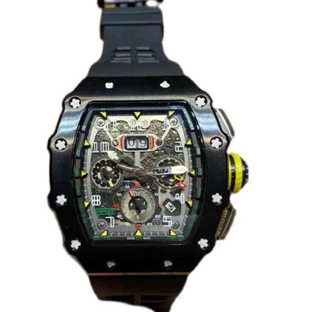 Nuevos relojes de pulsera mecánicos con cronógrafo rm11-03 Mecánica de lujo para hombre Mecánico automático r Cinta de cerámica negra Diseñador de alta calidad
