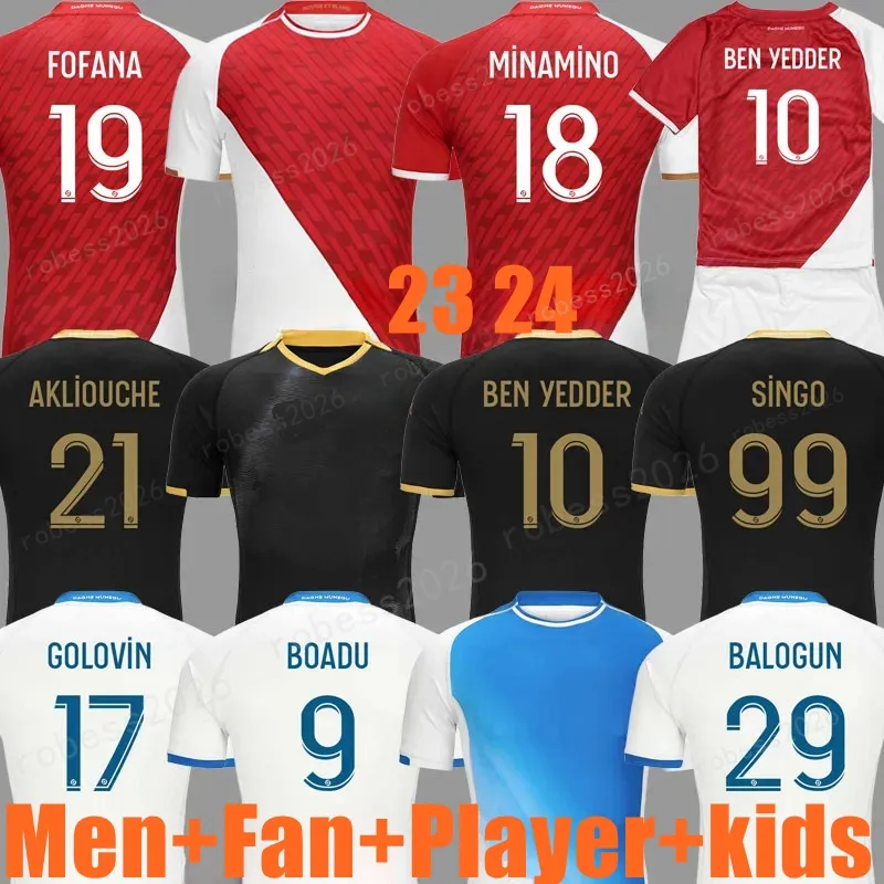 23 24 As Monako piłka nożna Black Away Ben Yedder Minamino Boadu Golovin 2023 2024 Maillot de Foot Balogun Embolo Flocage Men Kids Fofana Football Shirt