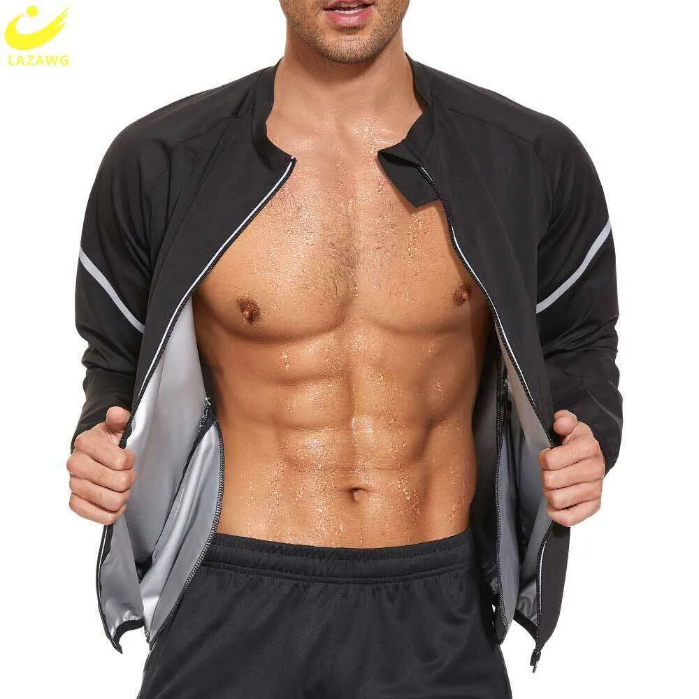 Bastujacka för män Svett Topp Viktminskning kostym Slimming Body Shaper Fat Burner Gym träning Sport Träning Fiess