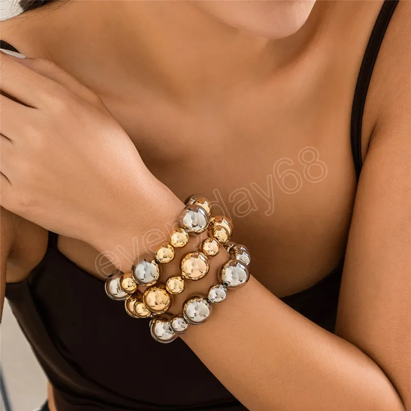 Vintage grote ketting armbanden dames trendy klassieke elastische streng kralen charme armbanden paar hand sieraden