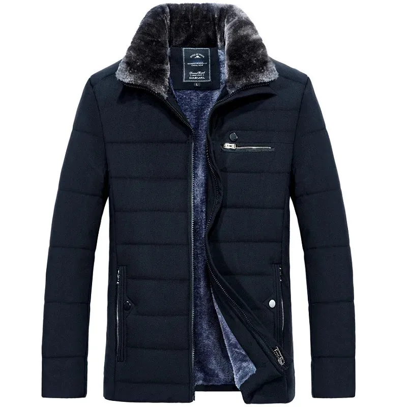 Giacche da uomo Giacca calda Giacca invernale Parka Collo di pelliccia Giacca a vento Giacca a vento imbottita in cotone Cappotto nero spesso Uomo Casual Autunno in pile Uomo 231208