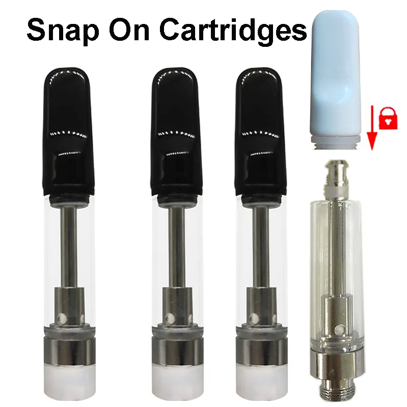 1ml Vape Cartridges Thick Oil Atomizers E-cigarette Carts Empty Flat Press in Tips Disposable Snap on Glass Tank Ceramic Coil White 510 thread Atomizer Custom Logo