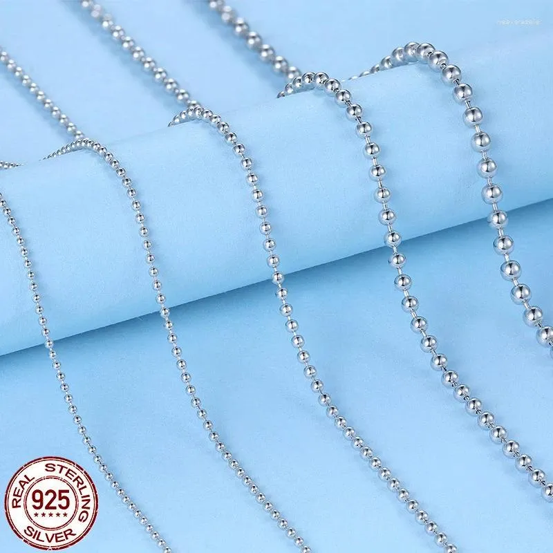 Kedjor REAL 925 Sterling Silver 1mm/ 1,5 mm/ 2mm Ball Beads Chain Halsband Fit Pendant S925 Fina smycken för kvinnliga män