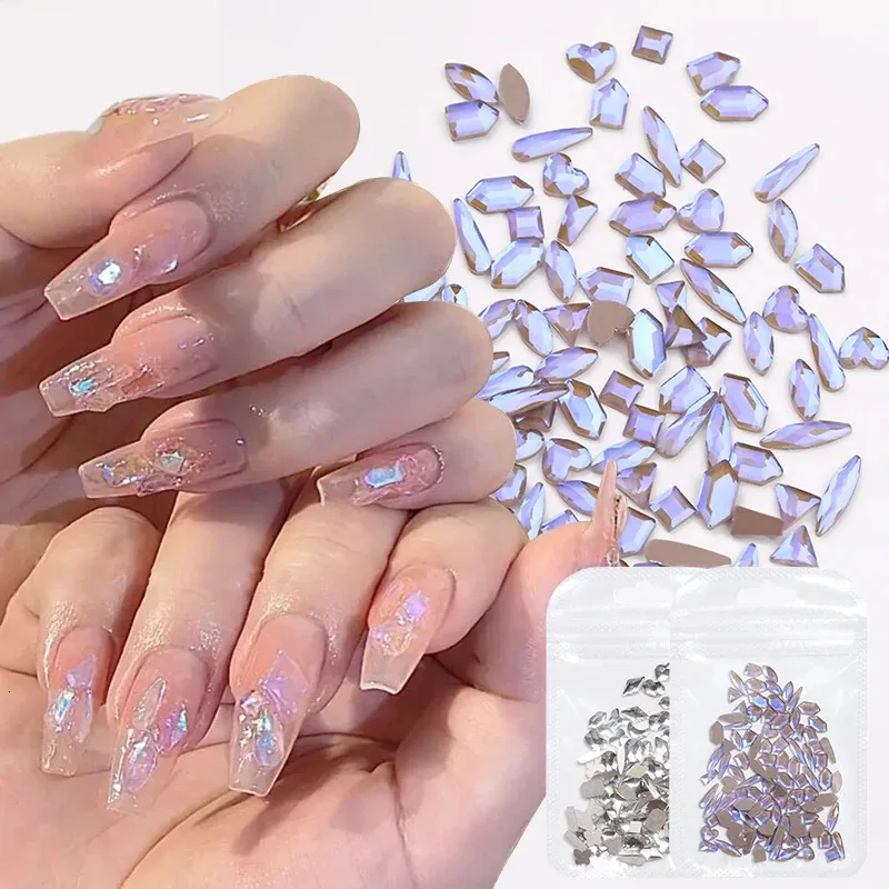 Decorazioni per nail art Cristalli trasparenti AB Pietre di strass in vetro Solido retro piatto Ornamenti per unghie Decorazione per nail art tridimensionale granulare colorata 231207