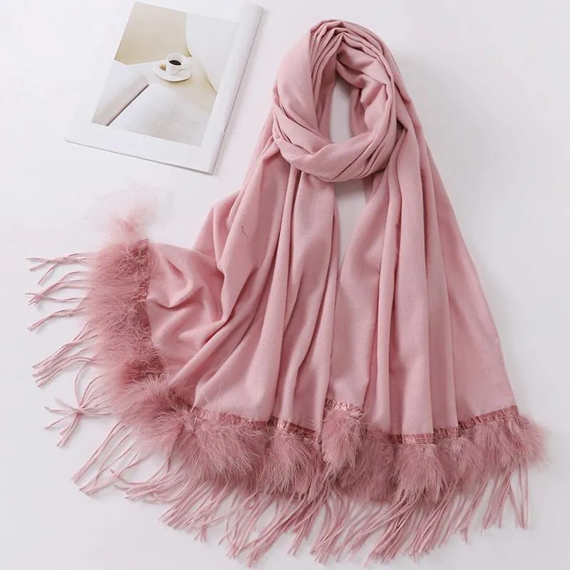 Lenços rosa cachecol de inverno para mulheres quente sólido pashmina cobertor envolve feminino grosso macio bandana grande borla xale longo poncho