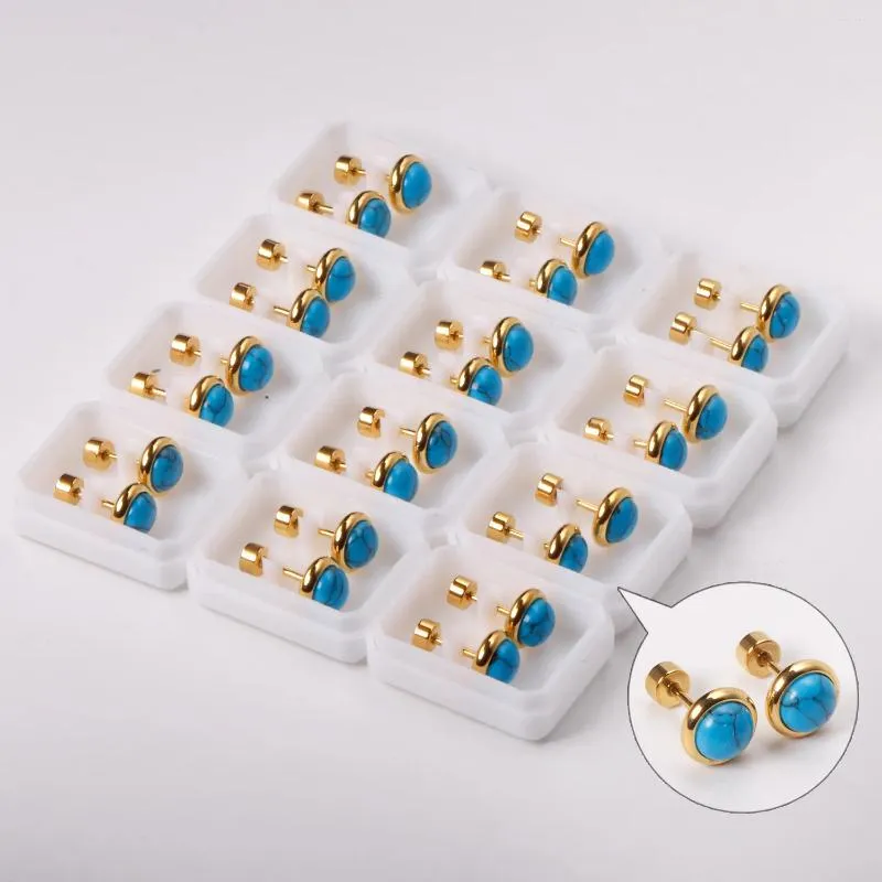Stud Earrings 12 Pairs 316L Stainless Steel Round Blue Stone Gold/Silver Color For Women Girl Fashion Jewelry Accessories