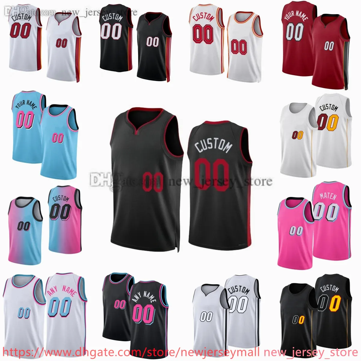 Aangepaste 2023-24 nieuwe seizoen bedrukte basketbal 22JimmyButler Jerseys zwart wit blauw roze truien. Bericht Elk nummer en naam op de bestelling