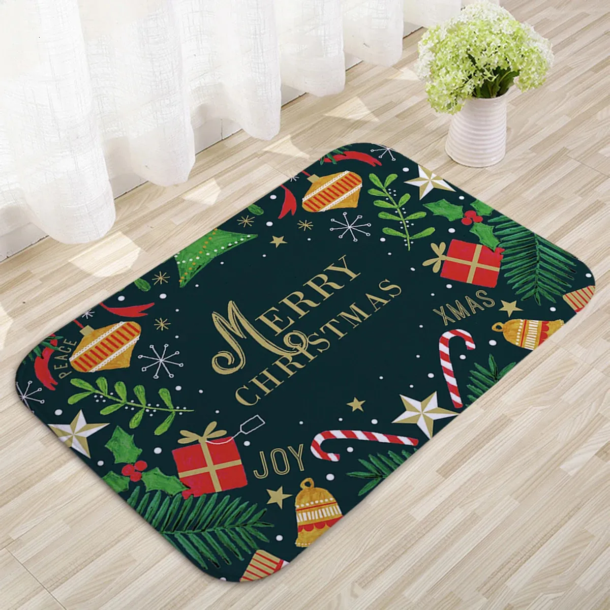 Décorations de Noël Tapis de porte Père Noël Tapis d'extérieur Joyeux pour la maison 2023 Navidad Noël Ornement Année 2024 231207