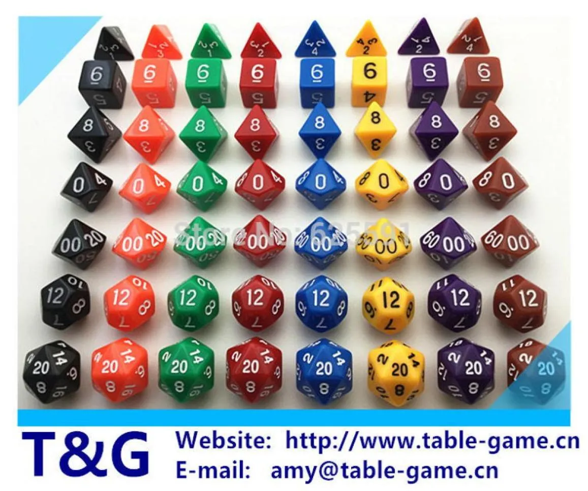 Wholewholes 7pcsset Högkvalitativa färgglada tärningar D4D6D8D10D10D12D20 Dungeons och Dragonsnovelty RPG Digita9465027