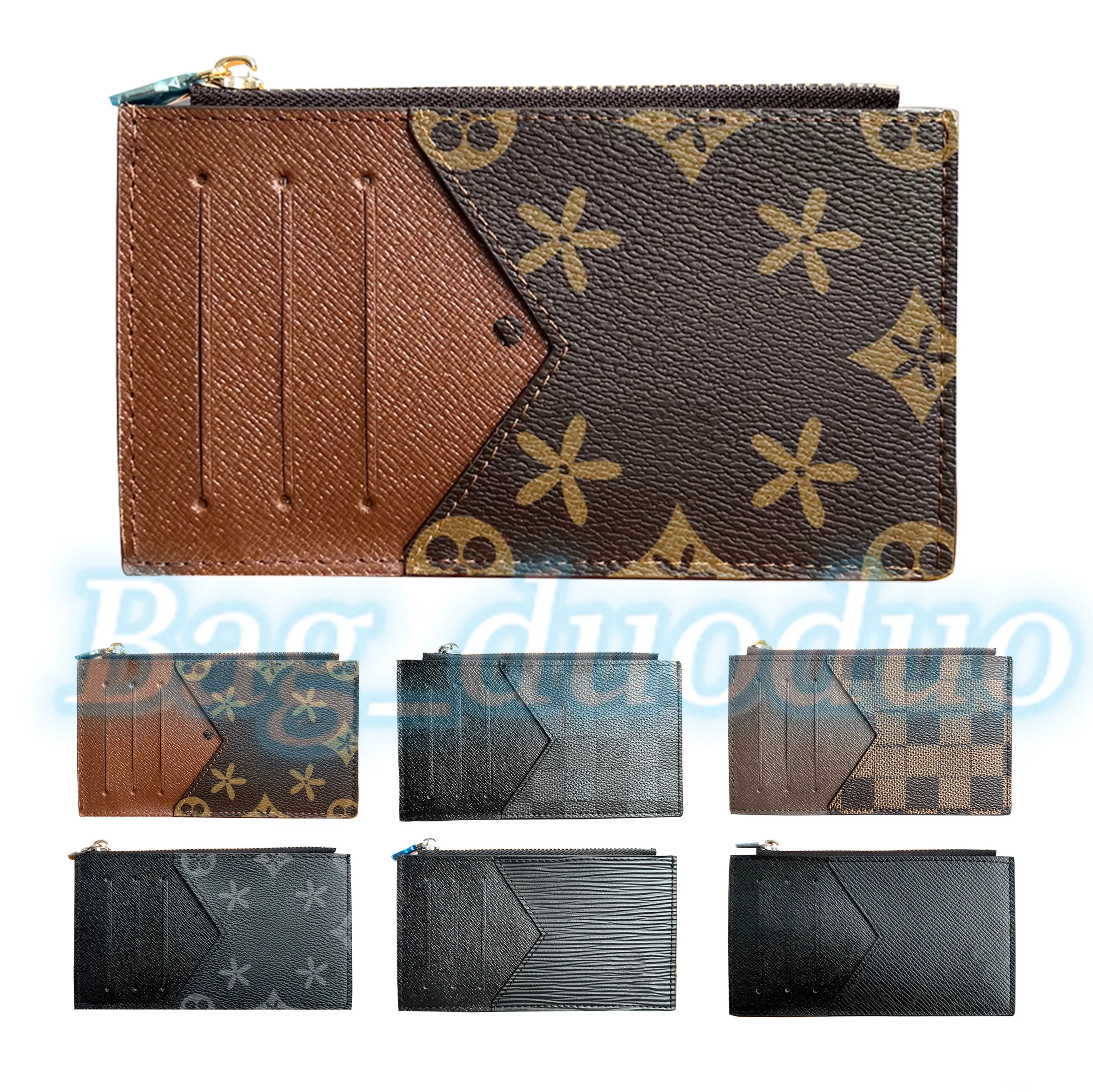 Designer de mode femmes porte-monnaie porte-cartes en cuir véritable luxe mini portefeuille fleur marron longs portefeuilles sac à main noir