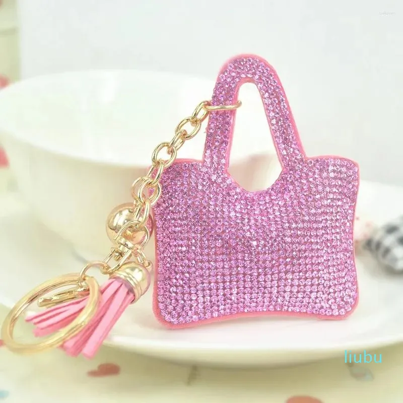 Bag Full Crystal Key Ring Women Handbag Pendant Charms Long Tassel Golden Chain Keyring Holder Christmas Gift