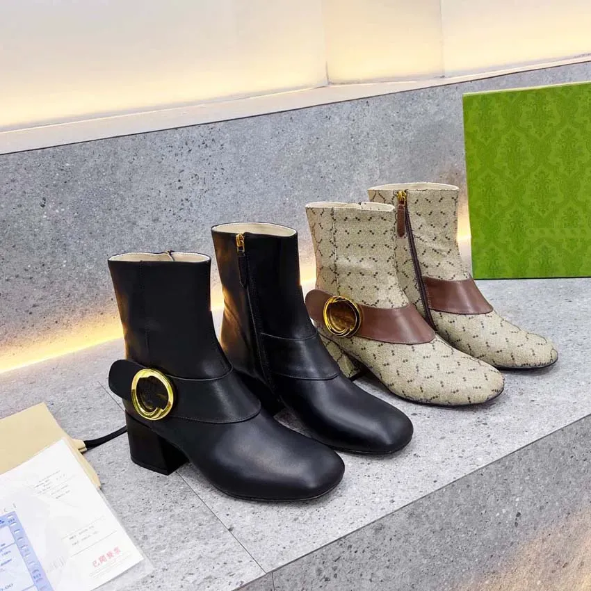 Botas de cuero Blondie de diseñador, botines marrones para mujer, botines sexis de tacón cálido para invierno