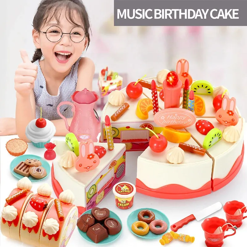 Doll House Accessories Lights Singing Happy Birthday Cake Children's Play Toys Afternoon Tea Dessert Parentchild Interaktion 231207